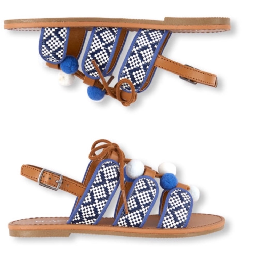 Girls Pom Pom Woven Gladiator Sandal NWT